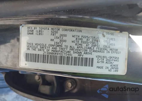 2000 Toyota 4Runner Sr5 V6 z USA, uszkodzony, nr VIN JT3GN86R4Y0172441